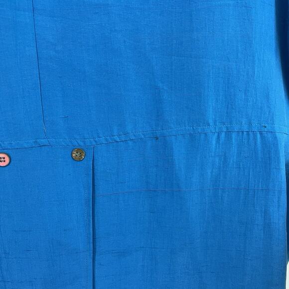 CHAR 100% SILK Jacket Size 8 / Large Vintage Open Front Cobalt Blue Should Pads - Picture 10 of 10